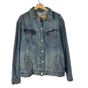 Topshop Moto Medium Wash Touching Hands Trucker Denim Jacket 10